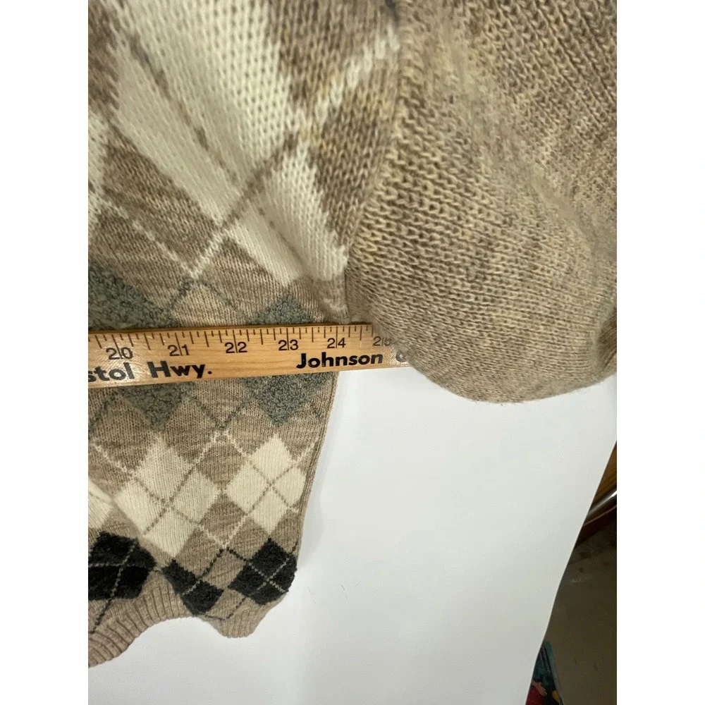 Murano Mens Sweater XL Crewneck Tan Argyle Preppy Wool Blend Made in Italy